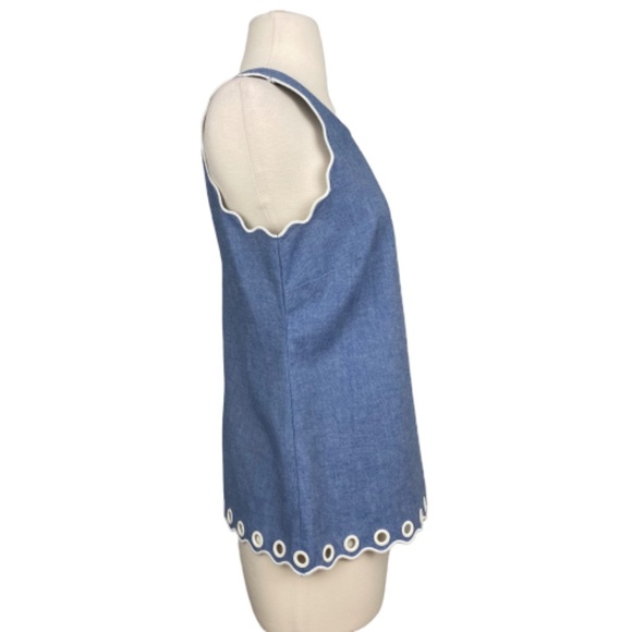 J. CREW Top Sleeveless Scallop Bohemian Summer Grommet Denim Blue Size 2 - Picture 6 of 16